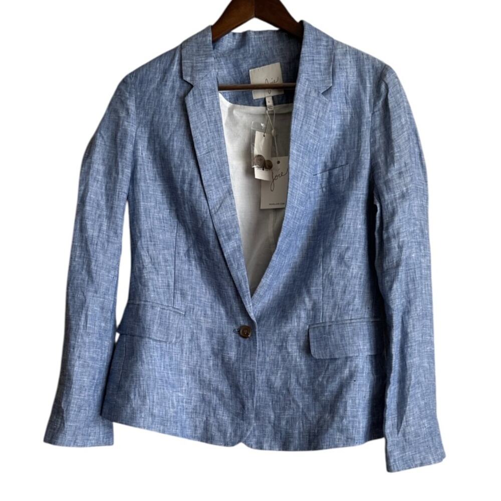 NWT Joie Linen Blazer Blue Chambray One Button Jacket Sz 6
